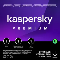 Kaspersky Premium Total Security 2025 | 1-20 Geräte | 1 Jahr | Anti-Phishing und Firewall | Unbegrenzter VPN | Passwort-Manager | Kindersicherung | 24/7 Unterstützung | PC/Mac/Mobile | Code per Email