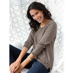 V-Ausschnitt-Pullover INSPIRATIONEN "Pullover", Damen, Gr. 54, grau (taupe), 100% Baumwolle, unifarben, Langarm, Pullover