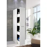 lifestyle4living | Moderner Apothekerschrank Weiß mit Auszug | 54 cm Tiefe | 4 Einteilungen | Hochschrank 185 cm Höhe