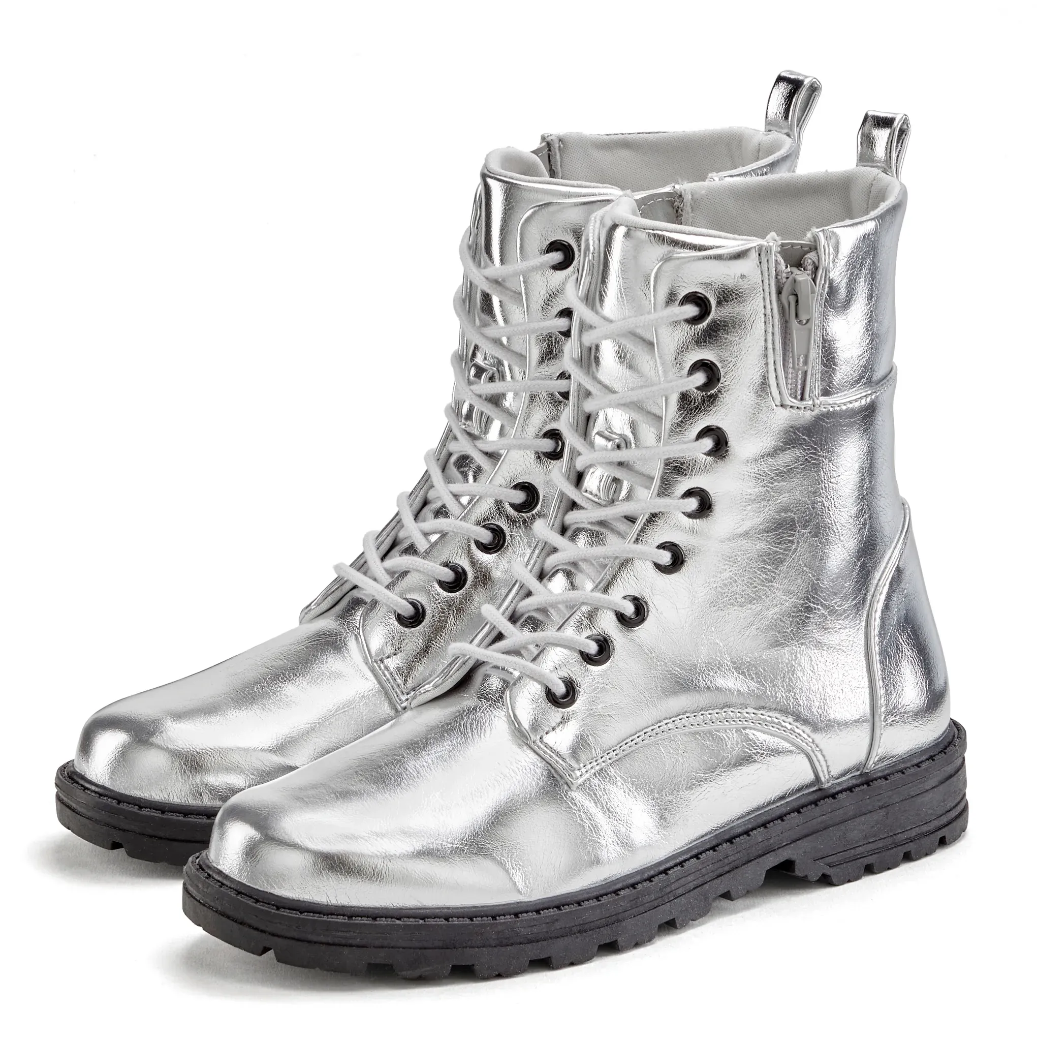 LASCANA Stiefelette, im angesagten Metallic-Look, Stiefel, Boots VEGAN LASCANA silberfarben 38