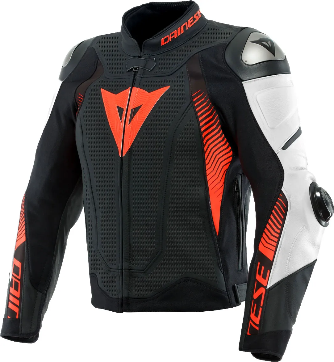 Dainese Super Speed 4, Lederjacke perforiert - Matt-Schwarz/Weiß/Neon-Rot - 48