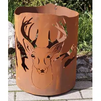 Rostalgie Edelrost Feuertonne mit Hirsch 50x39cm Feuerkübel Feuerkorb Garten Deko