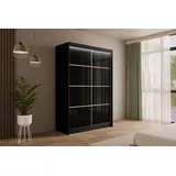 altdecor Kleiderschrank mit Lacobel-Schiebetüren, kugelgelagerte Führungsschienen und Aluminium- Leisten, LED-Beleuchtung (weiß + 16 Farben) und... - Schwarz Holzwerkstoff, 150x215x61 cm Schlafzimmer, Kleiderschränke