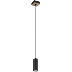 Lampe skandinavisch Hängeleuchte Hängelampen Wohnbereich Modern Pendelleuchte einflammig, Metall schwarz MDF Holzoptik, 1x GU10 Fassung, LxBxH 9x9x120 cm