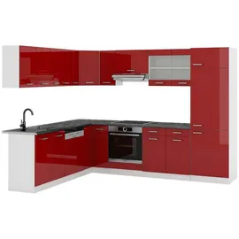 Vicco Winkelküche R-Line L-Form 287 cm Rot Hochglanz/Weiß