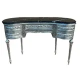 Casa Padrino Barock Sekretär mit Marmorplatte und 5 Schubladen Silber / Schwarz - Handgefertigter Massivholz Schreibtisch im Barockstil - Barock Büro Möbel