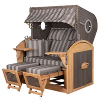 Mr. Deko Strandkorb Komplettset - bene living - Borkum XL Teak - PE grau - Modell 537 - inkl. Liftersystem