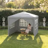Suusolny 3x3 m Pavillon Mit Steckrohr Konstruktion, Stabil Wasserdicht UV-Schutz Gartenpavillon Ink Erdnägel & Abspannseilen, Festzelt Bierzelt Camping Zelt mit Seitenteilen & Fenstern-Grau