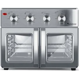 TurboTronic digitaler Heißluftofen - XXL 32 Liter mit Drehspieß für Hähnchen 4in1 Mini Backofen & Power Heißluftfritteuse Airfryer ab 80°C