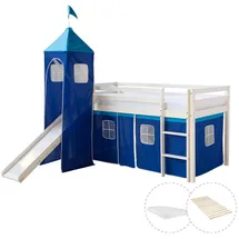 Homestyle4u Hochbett 90 x 200 cm Kiefer massiv lackiert blau weiß