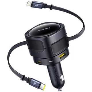 Baseus Enjoyment Max Autoladegerät mit USB-C+Lightning Kabel und USB-A+USB-C Ports 90W Schwarz