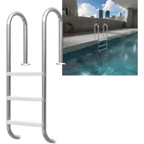YUENFONG Edelstahl Poolleiter, Pooltreppe Poolleiter 132cm Poolhöhe mit 3 Stufen, Schwimmbadleiter Leiter Rutschsicherung Einstiegsleiter für Pool & Schwimmbecken, Silber, 132 x 54 x 26.5 cm