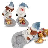 Filzstiefel Teddy oder Santa Pinguin Stofftier, gefüllt mit goldenen Schokoladenkugeln, Überraschungsauswahl, tolles Geschenk für Kinder, Nikolaus, Advent & Weihnachten, süße Weihnachtsüberraschung