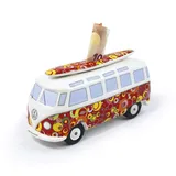 BRISA VW Collection - Volkswagen Spar-Büchse-Schwein-Dose mit Surfbrett im T1 Bulli Bus Samba Design (Classic Bus/Rot)