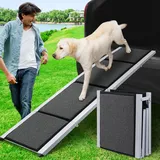 DAISTERN Hunderampe Auto Klappbar 180 x 50cm, Faltbar Hundetreppe mit Weicher Teppichoberfläche, Pulverbeschichteter Aluminium-Metallrahmen, Autorampe Einstiegshilfe für kleine Mittelgroße Große Hunde