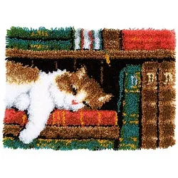 Knüpfteppich "Katze auf Bücher", 53 x 39 cm