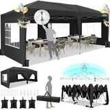 COBIZI Faltpavillon 6x3m, Pavillon 3x6 Wasserdicht Stabil mit 6 Seitenteilen, Zentralverriegelungsstruktu, Pop Up Pavillon Partyzelt Gartenpavillon für Party, Festival, Hochzeit, Anti-UV, Schwarz