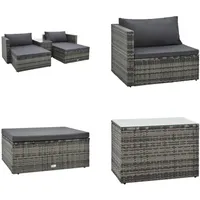 vidaXL 5 tlg. Garten Lounge Set mit Auflagen Poly Rattan Grau - Gartensofa - Gartensofas - Garten Lounge - Garten Lounges - Grau