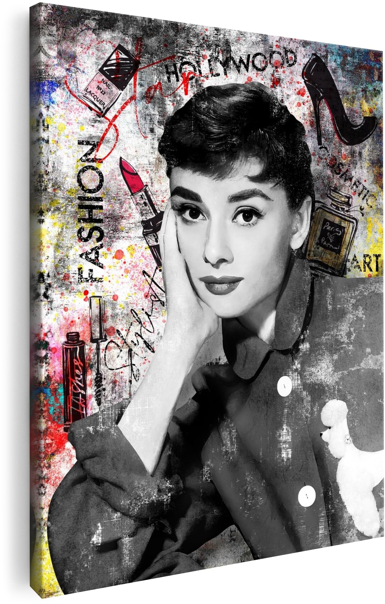 Artmazing | Audrey Hepburn Bild bunt | Bild Filmstar | S-Art Bilder | Audrey Hepburn Bilder Modern | Coole Wandbilder Wohnzimmer | Wandbild Audrey Hepburn Deko XXL | Bild Leinwand XXL | Buntes Poster