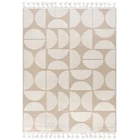 mazovia Teppich Beige Geometrisch - Wohnzimmer, Schlafzimmer, Esszimmer, Büro - Mittelflor Rechteckig Oeko-TEX® Zertifikat Retro - Creme - 160 x 230 cm