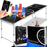Kesser KESSER® Beer Pong Tisch Set mit Kartenspiel Trinkspiel - inkl. 100 Becher (50 Rot & 50 Blau), 6 Bälle + Regelwerk Partyspiele Table Höhenverstellbar Klappbarer