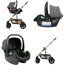 KIKKABOO Kombikinderwagen Amaia 3in1 i-Size Babyschale umbaubar Federung Tasche dunkelgrau