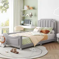 Flieks Polsterbett 90x200cm mit Lattenrost, Kinderbett Jugendbett mit Rausfallschutz, Schlafsofa Sofabett Einzelbett, Samt, Grau - Grau