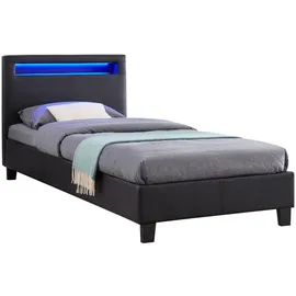 CARO-Möbel Polsterbett Mandalay mit LED Beleuchtung Einzelbett Lederbett 90 x 200 cm, Schlafzimmer, Betten, Polsterbetten