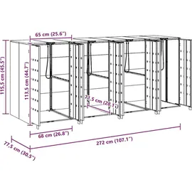 vidaXL Wagenmüllbehälter 272 x 77,5 x 115,5 cm silber