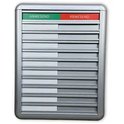 CombiCraft Anwesendheitstafel bzw. Abwesenheitstafel "Anwesend-Abwesend" in einem silberfarbenen Aluminiumschiebeprofil für 10 Personen - 257 x 330 mm