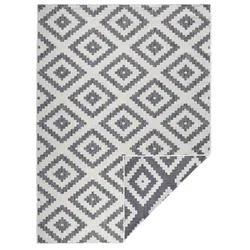 Teppich NORTHRUGS "Malta Wendeteppich" Gr. 2, grau (grau, creme), B:80cm H:5mm L:150cm, Kunstfaser, Teppiche, In-& Outdoor, Wetterfest, Balkon, Terrasse, Raute, Läufer, Wohnzimmer