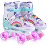 YUDOXN Rollschuhe Mädchen Verstellbar.komfortabl LED Rollerskates für Jugendliche und Anfänger.3 Größen, verstellbar von 31 bis 42, Rollerskates.Verstellbar Rollschuhe für Kinder (S, Rainbow-A)