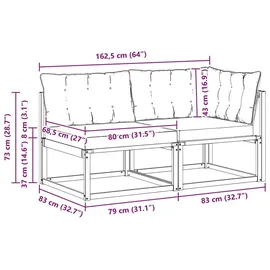 vidaXL Outdoor Mittel- und Ecksofa 2 Stück grau