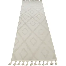MY HOME Läufer MY HOME "Otilie" Gr. 12, beige (cream), B:80cm H:11mm L:300cm, Kunstfaser, Teppiche, Läufer, dichte Qualität, Woll-Look, Boho, mit Fransen und Rauten, Scandi
