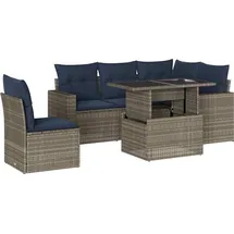 vidaXL 6-teiliges Gartensofa-Set mit Kissen, grau, Polyrattan - Grau