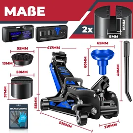 Masko MASKO® Wagenheber hydraulisch Flache Hubhöhe 2x Gummiauflage Handschuhe KFZ Rangierwagenheber hydraulischer 360° Rollen, Heber Unterstellbock