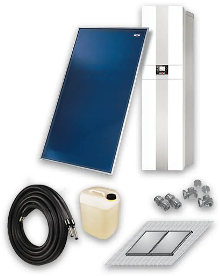 Solar Set mit Gasbrennwert-Solar-Zentrale CSZ-2-14/300R, WOLF, Sonnenkollektor CFK-1, Aufdach, 14kW, 300l, 1 Heizkreis, 3 Kollektoren