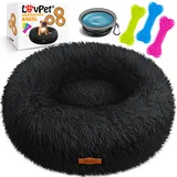 Lovpet LOVPET® Hundebett Hundekissen Katzenbett Bagel, Waschbar, Inkl. Napf + 3x Kauknochen, Hundesofa flauschig Kissen Rund aus Plüsch für Kleine, Mittelgroße & Große Hunde, Katzen