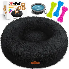 Lovpet LOVPET® Hundebett Hundekissen Katzenbett Bagel, Waschbar, Inkl. Napf + 3x Kauknochen, Hundesofa flauschig Kissen Rund aus Plüsch für Kleine, Mittelgroße & Große Hunde, Katzen