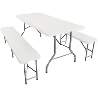Juskys Bayreuth Bierzeltgarnitur 3-tlg. Tisch 180 x 70 x 74 cm weiß klappbar