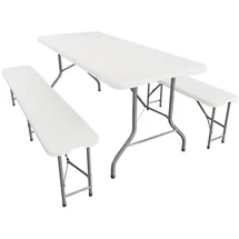 Juskys Bayreuth Bierzeltgarnitur 3-tlg. Tisch 180 x 70 x 74 cm weiß klappbar