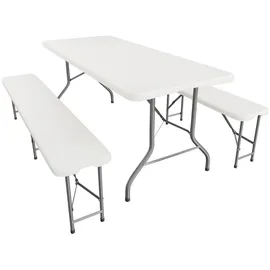 Juskys Bayreuth Bierzeltgarnitur 3-tlg. Tisch 180 x 70 x 74 cm weiß klappbar