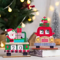 Rustikaler Holz-Auto-Adventskalender für traditionelle Feiertagsdekorationen (rot)