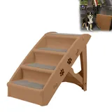 VANCHEMO Hundetreppe Klappbare Haustiertreppe mit Rutschfester Matte, 4-Stufige Faltbare Katzentreppe, Hunderampe für Hunde und Katzen, Belastbarkeit bis 75kg, rutschfest, 38T x 61B x 61H cm, Braun