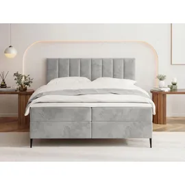 WFL GROUP Boxspringbett mit Bettkasten – Polsterbett 160 x 200 cm mit H4 Taschenfederkern Matratze & 5 cm Topper – Stauraumbett mit hohem Kopftei... - Hellgrau 160x200 inkl.