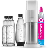 SodaStream Duo Wassermaschine für Glaskaraffe | Set mit 2 Karaffen aus Glas 1 l + 1 Flasche 1 l spülmaschinengeeignet + 1 Nachfüllgas 60 l zum Aufstecken | Weiß [Exklusivpaket]