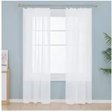 Deconovo Vorhang Wohnzimmer Gardinenschals mit Kräuselband Gardinen Wohnzimmer 2er Set, Transparent Stores Schal Schlafzimmer einfarbig Voile Vorhangschals weiß 140 cm x 245 cm