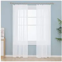 Deconovo Vorhang Wohnzimmer Gardinenschals mit Kräuselband Gardinen Wohnzimmer 2er Set, Transparent Stores Schal Schlafzimmer einfarbig Voile Vorhangschals weiß 140 cm x 245 cm