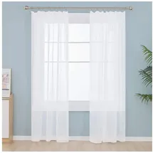 Deconovo Vorhang Wohnzimmer Gardinenschals mit Kräuselband Gardinen Wohnzimmer 2er Set, Transparent Stores Schal Schlafzimmer einfarbig Voile Vorhangschals weiß 140 cm x 245 cm