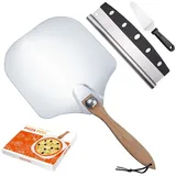 SURFOU Pizzastein Set 3-St Pizzaschieber 30cm Aluminium Pizzaschaufel Abnehmbarer Griff, Pizzastahl mit Extra Großer Pizzaschneider 30cm Klappgriff weiß